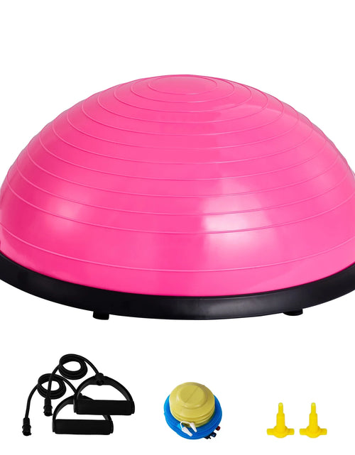 Load image into Gallery viewer, Half Balance Ball Trainer, 23-Inch Stability Ball with a 660Lbs Weight Limit, Includes Resistance Bands &amp; Foot Pump for a Comprehensive Home Gym Experience, Ideal for Full Body Fitness, Pink
