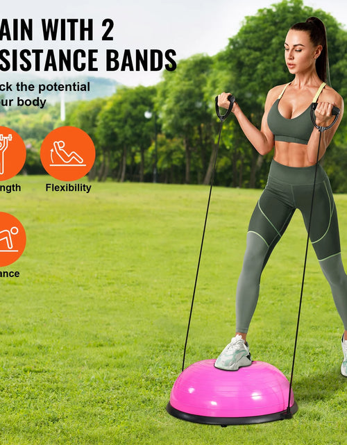 Load image into Gallery viewer, Half Balance Ball Trainer, 23-Inch Stability Ball with a 660Lbs Weight Limit, Includes Resistance Bands &amp; Foot Pump for a Comprehensive Home Gym Experience, Ideal for Full Body Fitness, Pink
