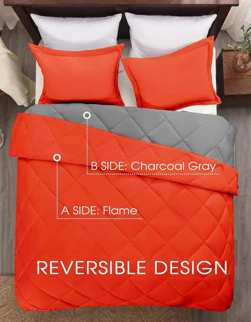 Load image into Gallery viewer, down Alternative Comforter Set (Queen, Flame/Charcoal Gray) - Reversible Bed Comforter with 2 Pillow Shams for All Seasons

