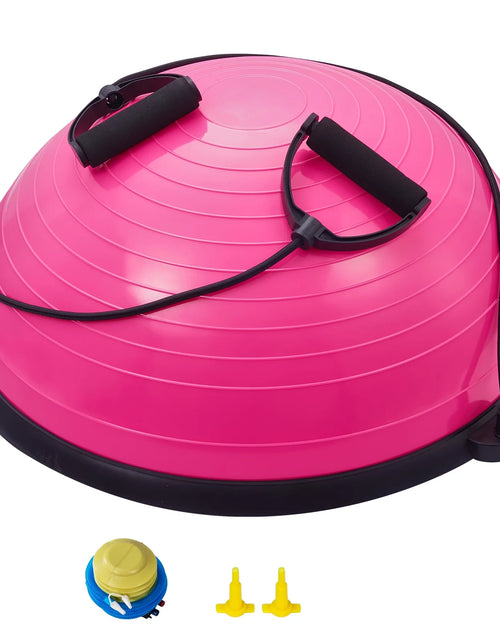 Load image into Gallery viewer, Half Balance Ball Trainer, 23-Inch Stability Ball with a 660Lbs Weight Limit, Includes Resistance Bands &amp; Foot Pump for a Comprehensive Home Gym Experience, Ideal for Full Body Fitness, Pink
