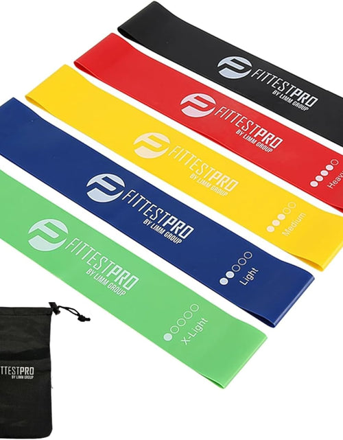 Load image into Gallery viewer, Resistance Loop Exercise Bands - Set of 5 Stretch Bands for Working Out with Instruction Guide &amp; Carry Bag - Elastic Band for Home Workout &amp; Physical Therapy for Women and Men 12" X 2"
