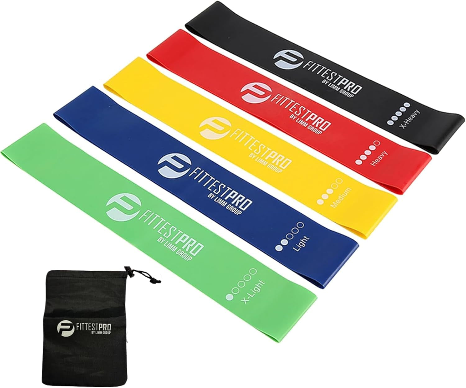 Resistance Loop Exercise Bands - Set of 5 Stretch Bands for Working Out with Instruction Guide & Carry Bag - Elastic Band for Home Workout & Physical Therapy for Women and Men 12" X 2"